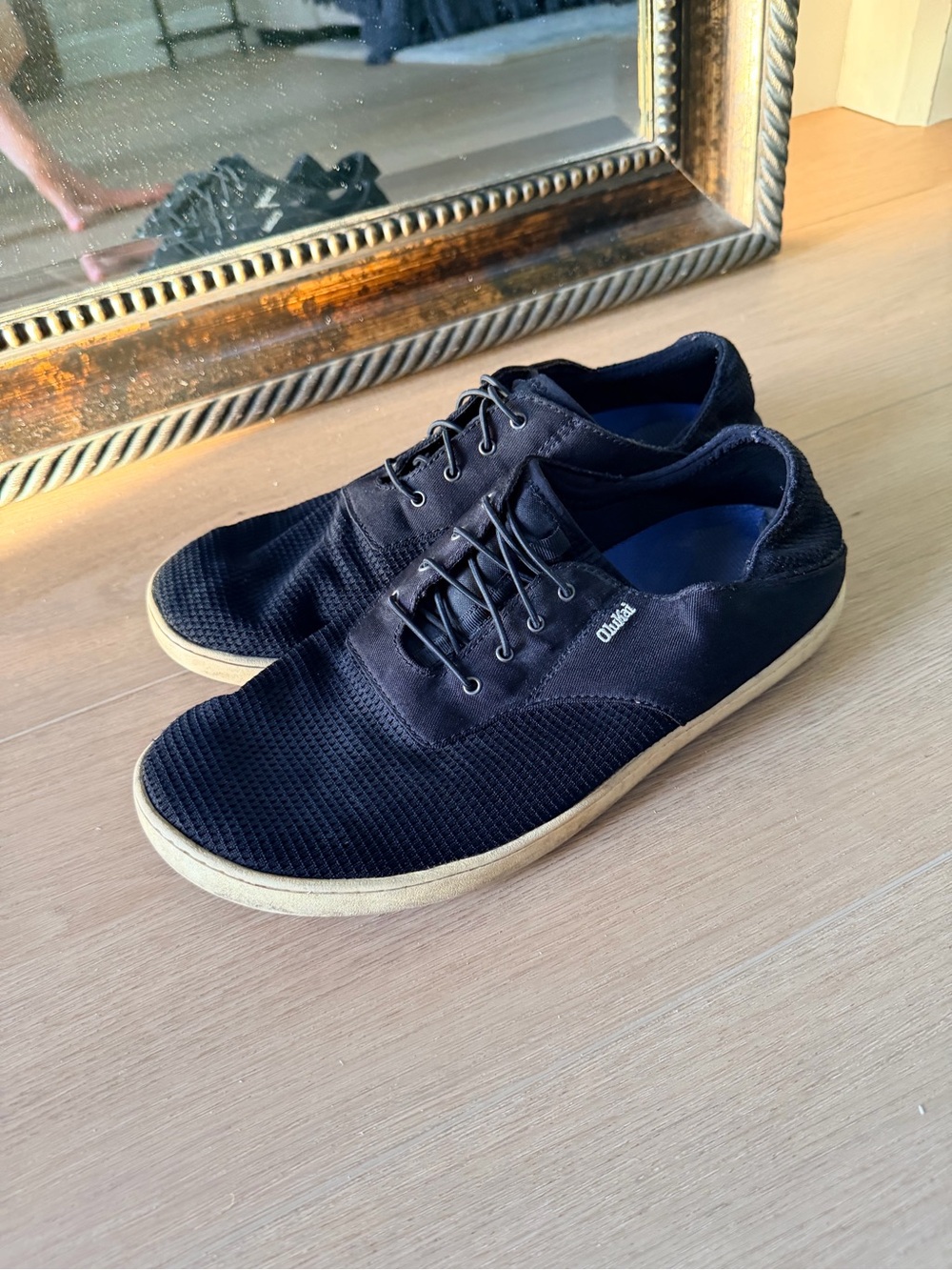 OluKai Men's Black Knit Lace-Up Sneakers with Cream Sole nohea moku